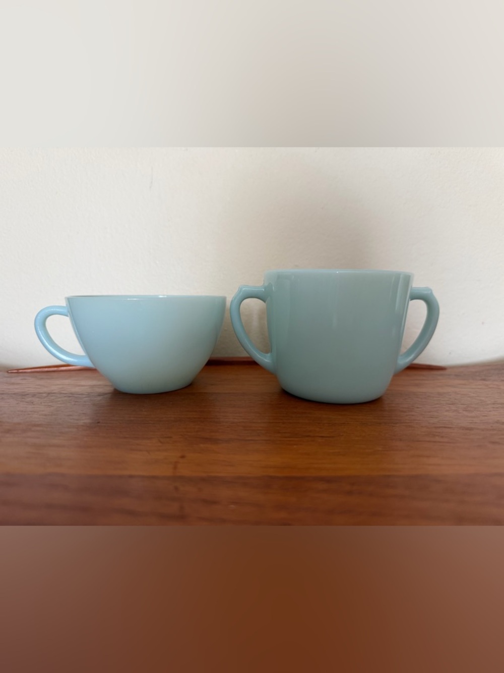 Vtg Fire King Sugar Bowl And Cup Light Blue Delphite